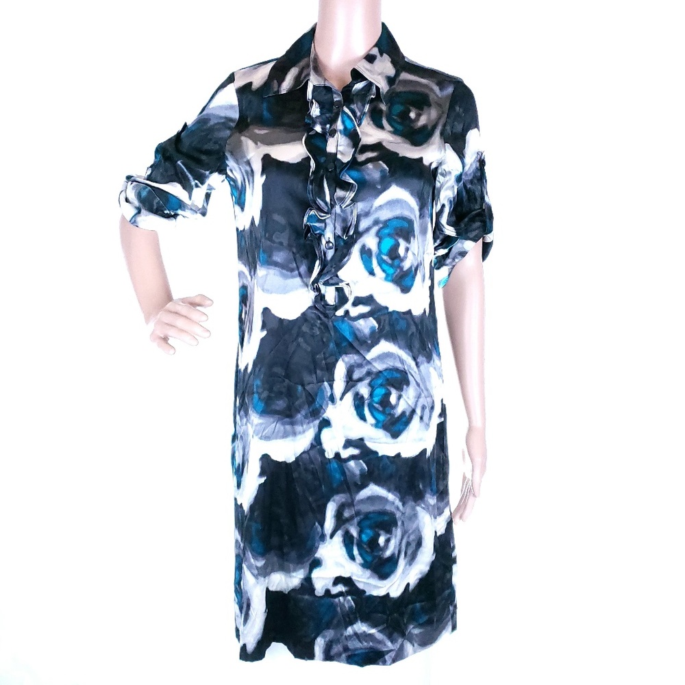 Express Design Studio Women Silk Dress 1/3 Button 1/2 Sleeves Size S - NWT
